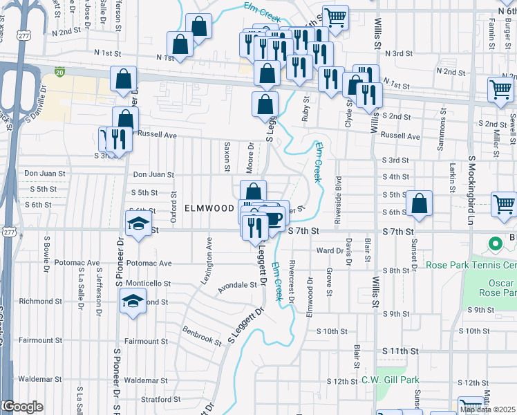 map of restaurants, bars, coffee shops, grocery stores, and more near 612 South Leggett Drive in Abilene