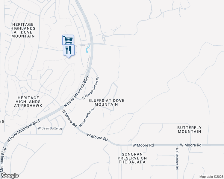 map of restaurants, bars, coffee shops, grocery stores, and more near 13130 North High Hawk Drive in Marana