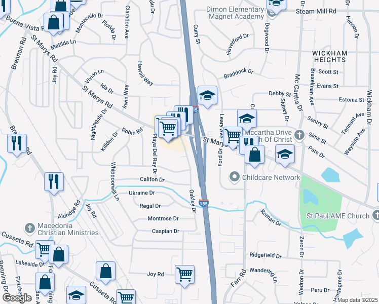 map of restaurants, bars, coffee shops, grocery stores, and more near 220 North Oakley Drive in Columbus