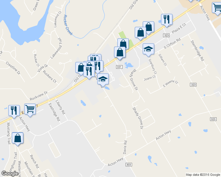 map of restaurants, bars, coffee shops, grocery stores, and more near 305 Davis Road in Granbury