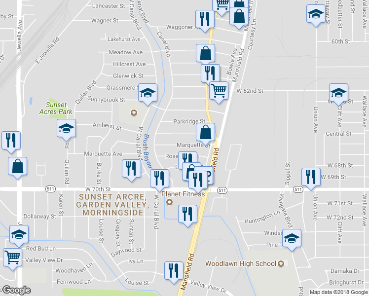 map of restaurants, bars, coffee shops, grocery stores, and more near 2749 Marquette St in Shreveport