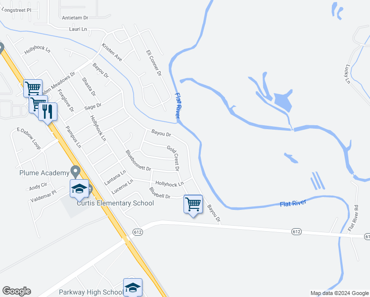 map of restaurants, bars, coffee shops, grocery stores, and more near 5790 Bayou Drive in Bossier City