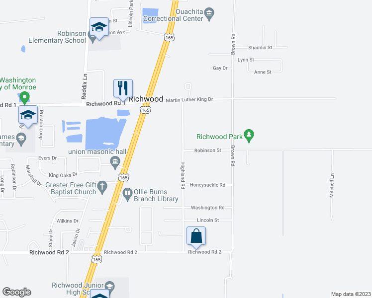 map of restaurants, bars, coffee shops, grocery stores, and more near 5131 Highland Road in Richwood