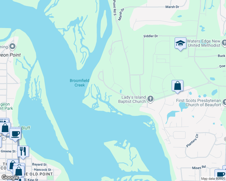 map of restaurants, bars, coffee shops, grocery stores, and more near 34 State Road S-7-387 in Beaufort