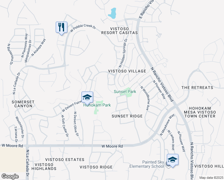 map of restaurants, bars, coffee shops, grocery stores, and more near 13158 North Tanner Robert Drive in Oro Valley