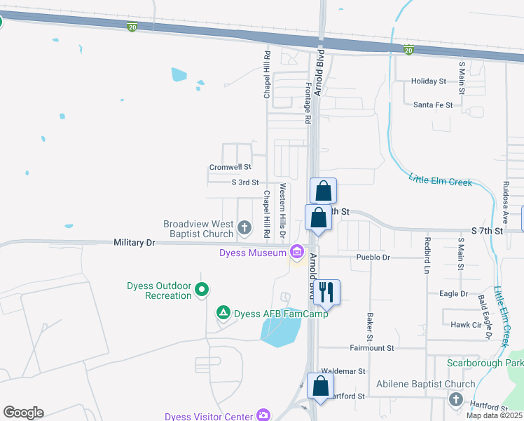 map of restaurants, bars, coffee shops, grocery stores, and more near 426 Chapel Hill Road in Abilene