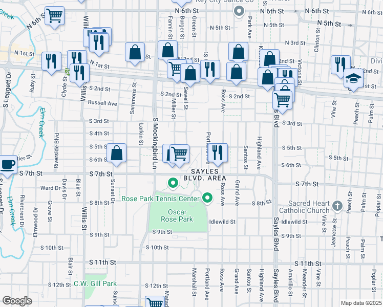 map of restaurants, bars, coffee shops, grocery stores, and more near 2641 South 5th Street in Abilene