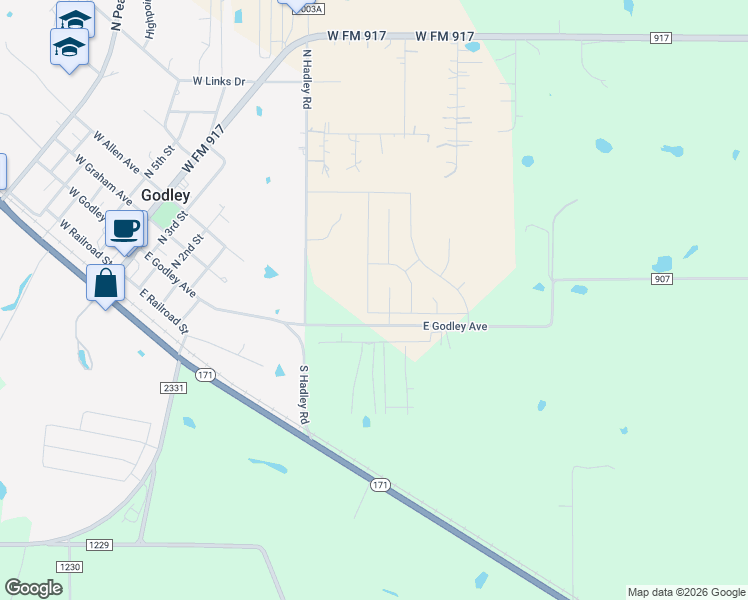 map of restaurants, bars, coffee shops, grocery stores, and more near 5660 E Godley Ave in Godley
