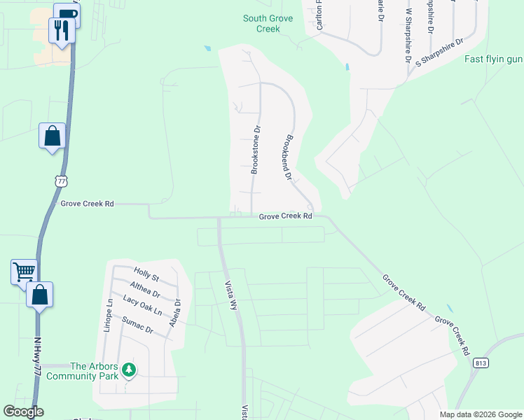 map of restaurants, bars, coffee shops, grocery stores, and more near 648 Grove Creek Road in Waxahachie