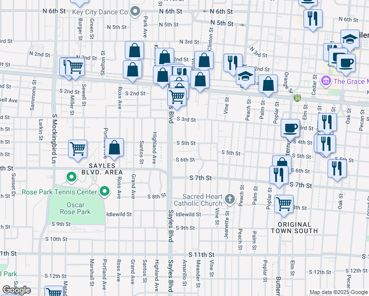 map of restaurants, bars, coffee shops, grocery stores, and more near 2001 South 5th Street in Abilene