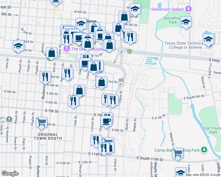 map of restaurants, bars, coffee shops, grocery stores, and more near 409 Willow Street in Abilene