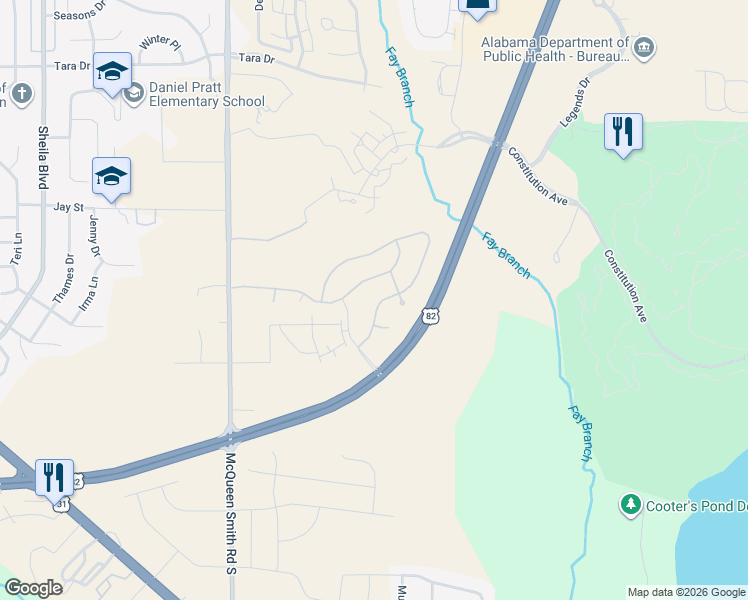 map of restaurants, bars, coffee shops, grocery stores, and more near 2529 Stanton Way in Prattville