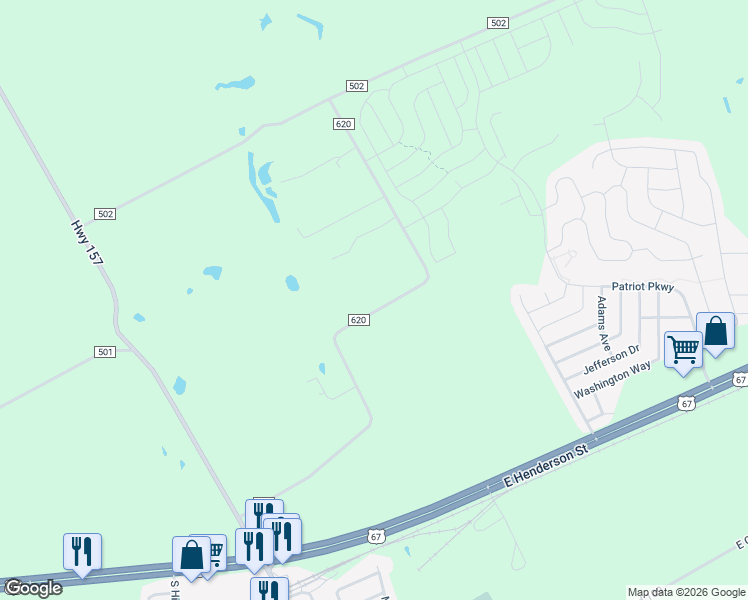 map of restaurants, bars, coffee shops, grocery stores, and more near 18525 County Road 620 in Venus