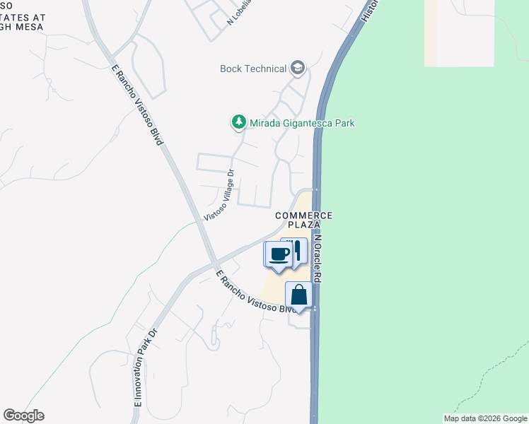 map of restaurants, bars, coffee shops, grocery stores, and more near 2414 East Mortar Pestle Drive in Tucson