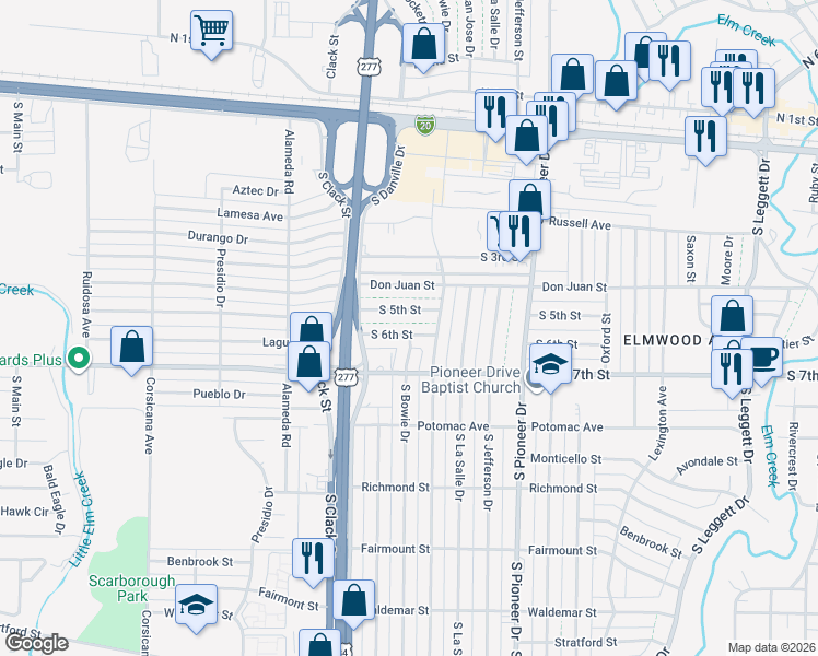 map of restaurants, bars, coffee shops, grocery stores, and more near 4809 South 6th Street in Abilene