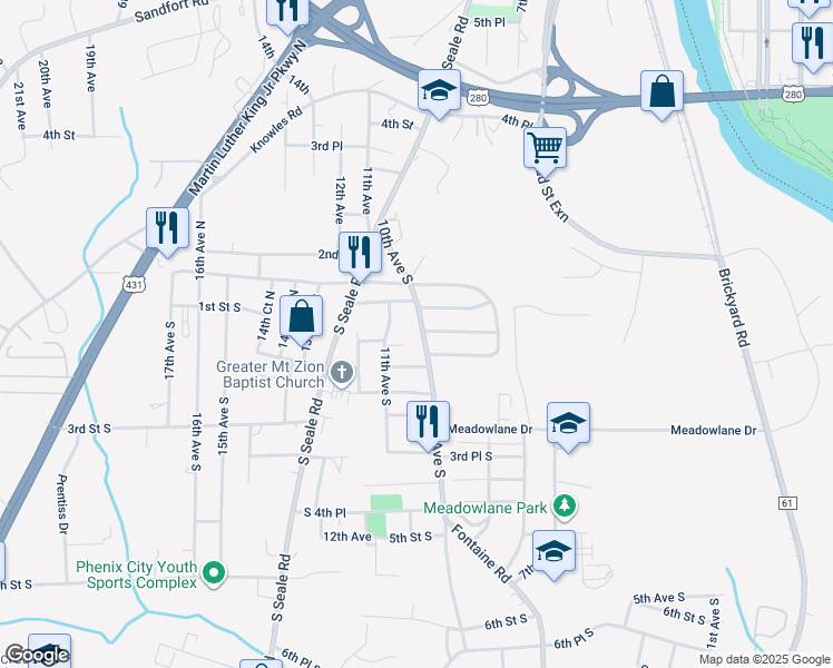 map of restaurants, bars, coffee shops, grocery stores, and more near 383 Loop Stough Apartment in Phenix City
