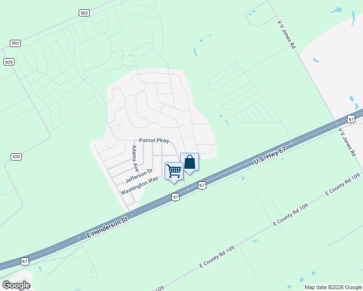 map of restaurants, bars, coffee shops, grocery stores, and more near 111 Patriot Parkway in Venus