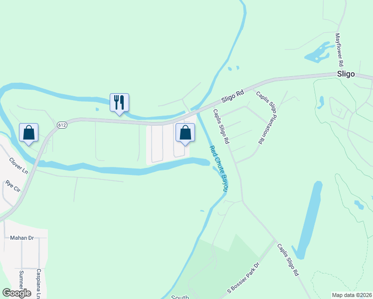 map of restaurants, bars, coffee shops, grocery stores, and more near 417 Bayou Loop in Bossier City