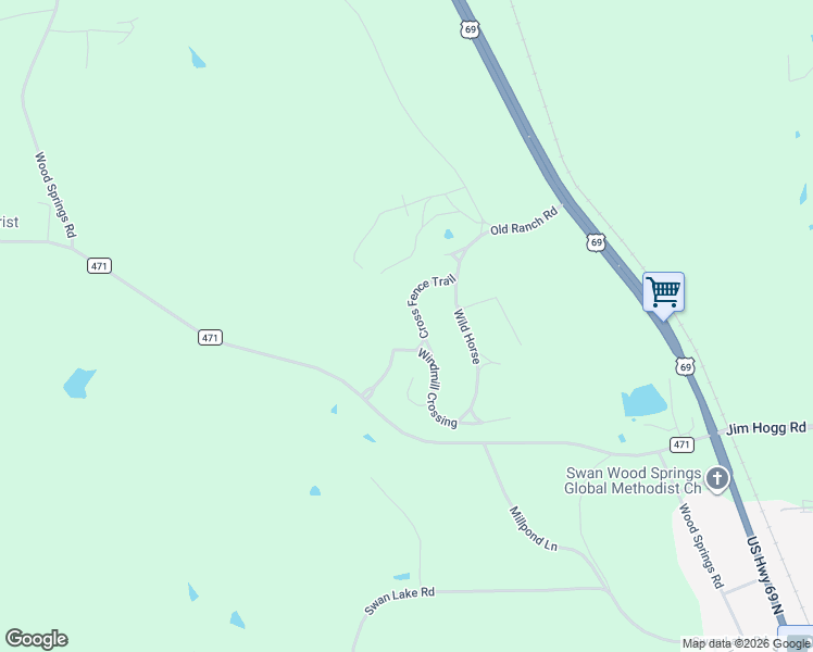 map of restaurants, bars, coffee shops, grocery stores, and more near 12121 Cross Fence Trail in Tyler