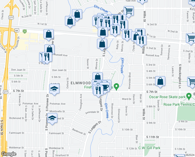 map of restaurants, bars, coffee shops, grocery stores, and more near 4014 Redbud Circle in Abilene