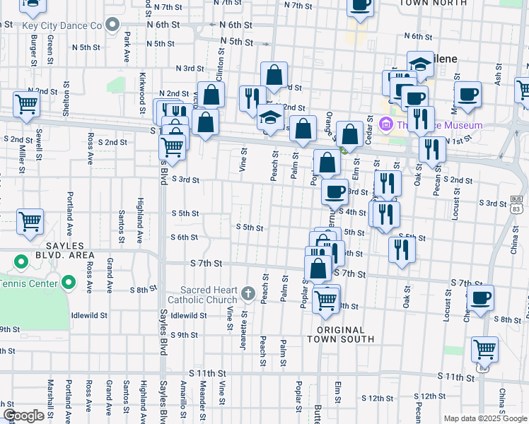 map of restaurants, bars, coffee shops, grocery stores, and more near 449 Jeanette Street in Abilene