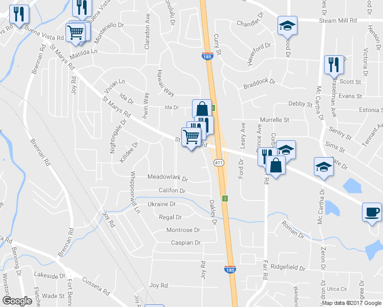 map of restaurants, bars, coffee shops, grocery stores, and more near 3846 St Marys Rd in Columbus