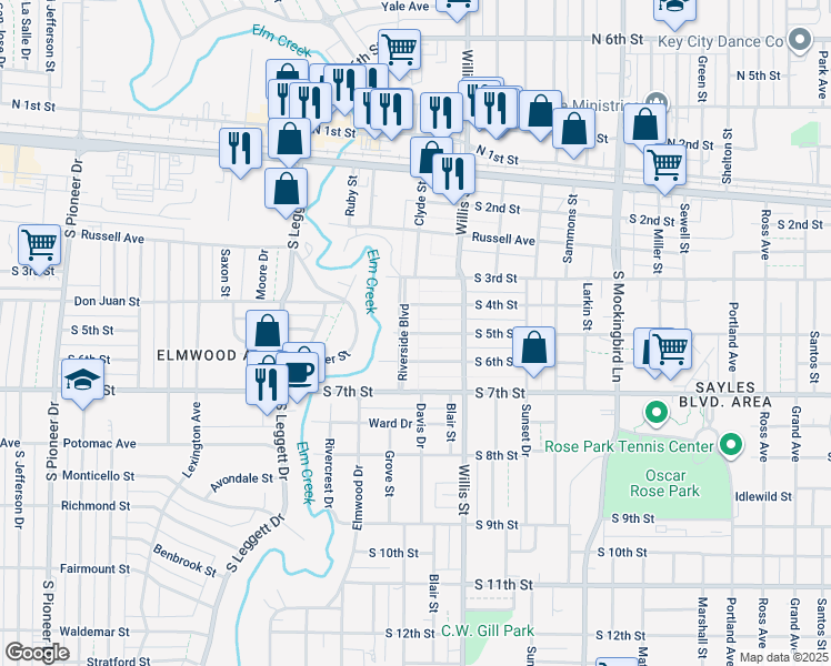map of restaurants, bars, coffee shops, grocery stores, and more near 3375 South 5th Street in Abilene