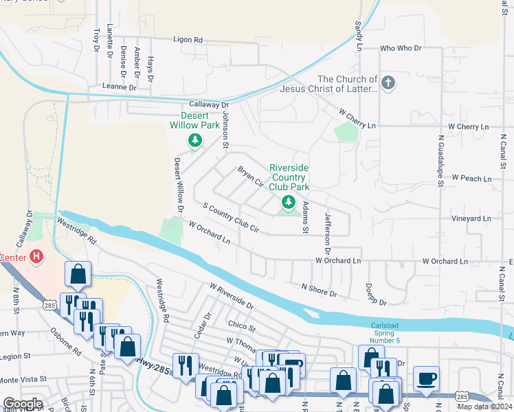 map of restaurants, bars, coffee shops, grocery stores, and more near 1501 Monroe Street in Carlsbad