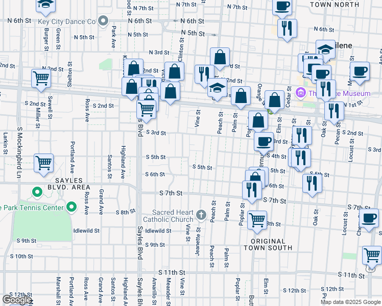 map of restaurants, bars, coffee shops, grocery stores, and more near 1741 South 4th Street in Abilene