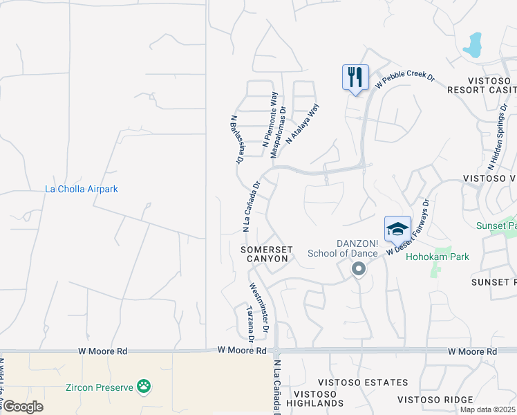 map of restaurants, bars, coffee shops, grocery stores, and more near 1254 West Keuhne Court in Oro Valley