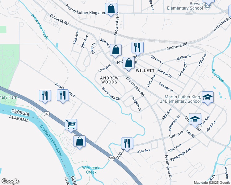 map of restaurants, bars, coffee shops, grocery stores, and more near 2326 Huggins Street in Columbus