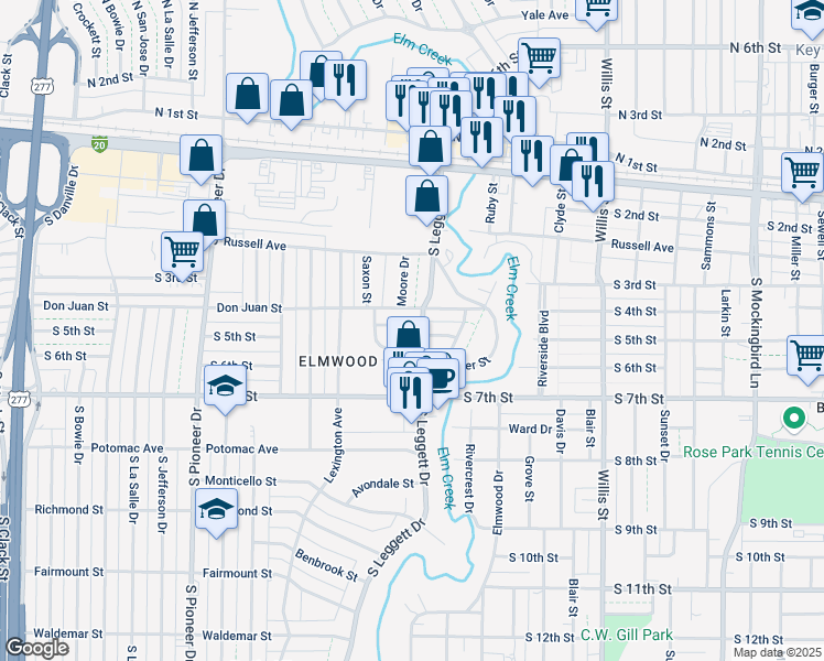 map of restaurants, bars, coffee shops, grocery stores, and more near 4023 Lynwood Lane in Abilene
