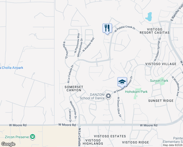 map of restaurants, bars, coffee shops, grocery stores, and more near 13257 North Rainbow Cactus Court in Tucson