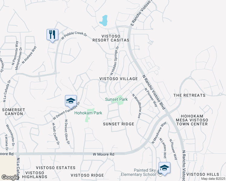 map of restaurants, bars, coffee shops, grocery stores, and more near 13401 North Rancho Vistoso Boulevard in Oro Valley