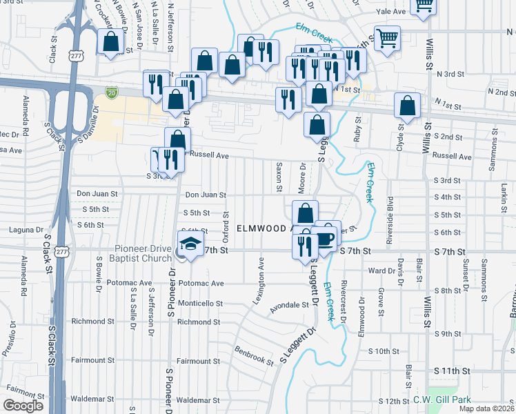 map of restaurants, bars, coffee shops, grocery stores, and more near 401 Lexington Avenue in Abilene
