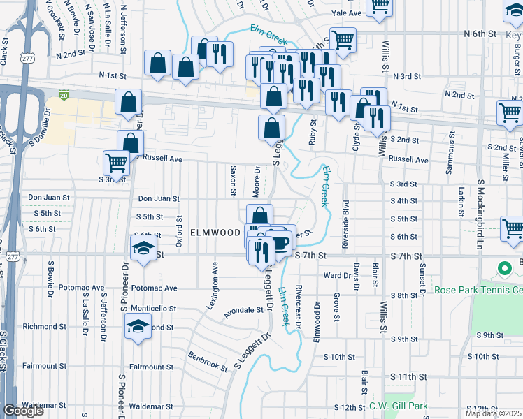 map of restaurants, bars, coffee shops, grocery stores, and more near 4025 Lynwood Lane in Abilene