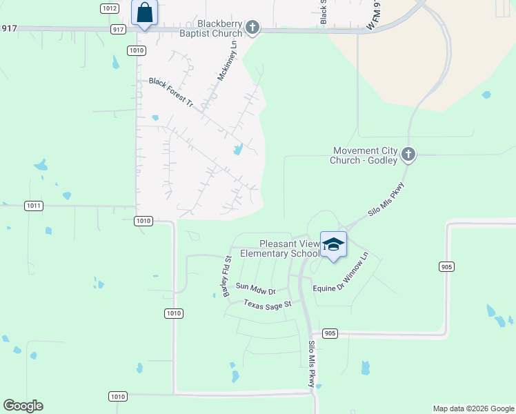 map of restaurants, bars, coffee shops, grocery stores, and more near 4101 Cherry Ridge Lane in Joshua