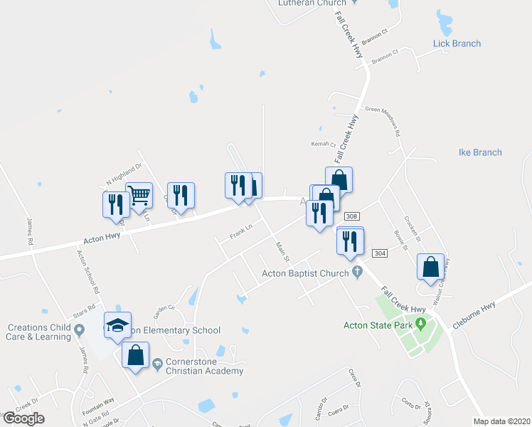 map of restaurants, bars, coffee shops, grocery stores, and more near 5501 Acton Highway in Granbury