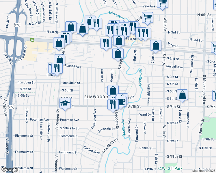 map of restaurants, bars, coffee shops, grocery stores, and more near 4022 Lynwood Lane in Abilene