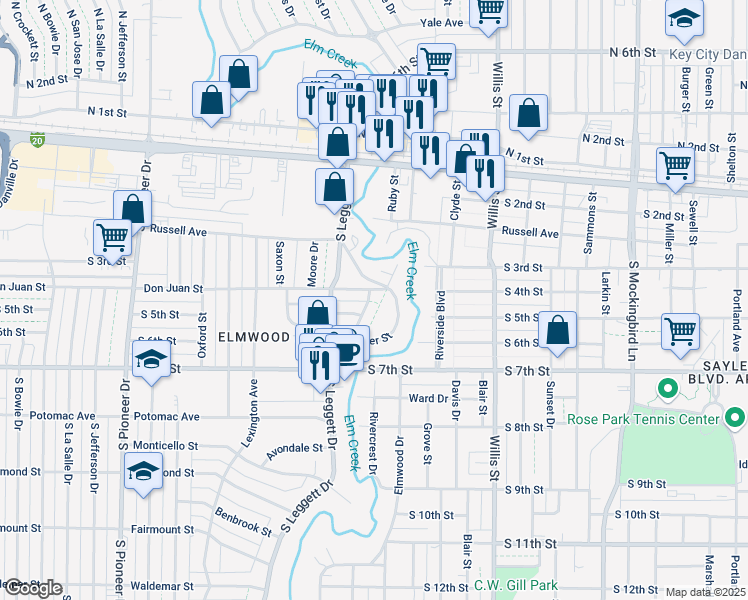 map of restaurants, bars, coffee shops, grocery stores, and more near 433 Saddlewood Drive in Abilene