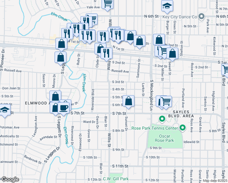map of restaurants, bars, coffee shops, grocery stores, and more near 3225 South 4th Street in Abilene