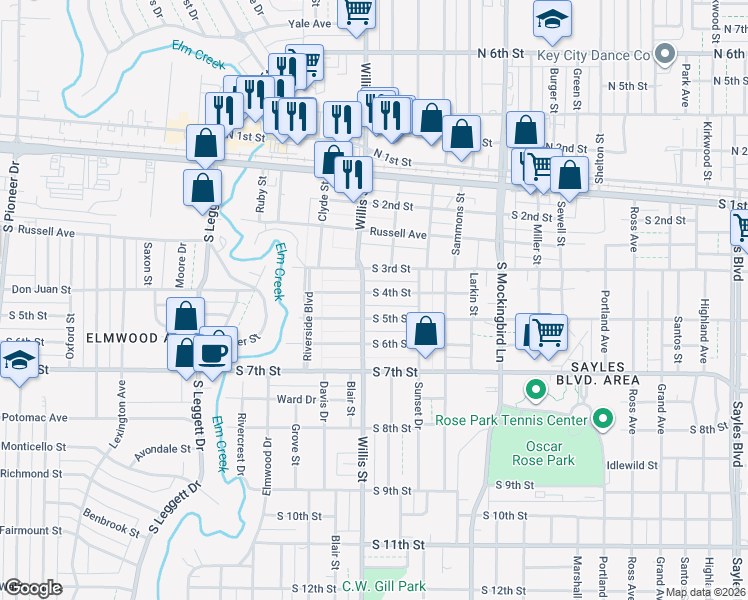 map of restaurants, bars, coffee shops, grocery stores, and more near 3233 S 4th St in Abilene
