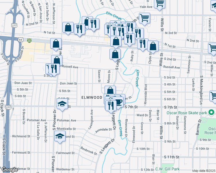 map of restaurants, bars, coffee shops, grocery stores, and more near 4026 Lynwood Lane in Abilene