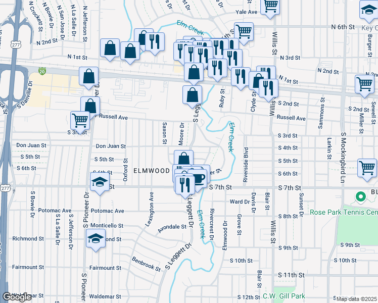 map of restaurants, bars, coffee shops, grocery stores, and more near 4006 Lynwood Lane in Abilene