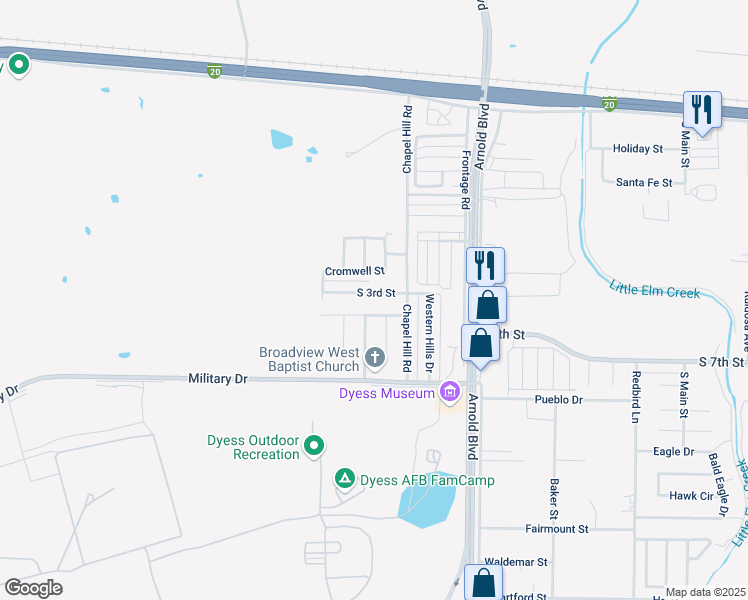 map of restaurants, bars, coffee shops, grocery stores, and more near 6557 South 3rd Street in Abilene