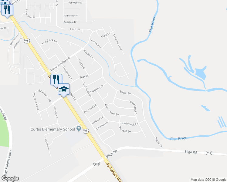map of restaurants, bars, coffee shops, grocery stores, and more near 5720 Bayou Drive in Bossier City