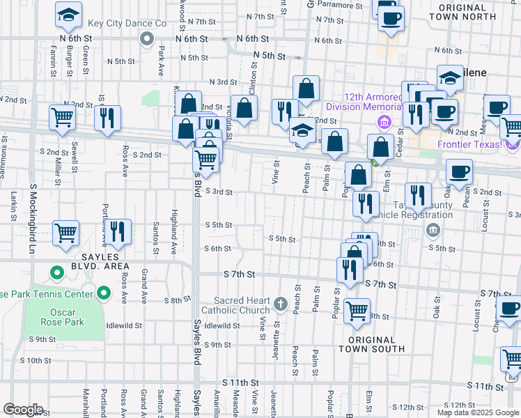 map of restaurants, bars, coffee shops, grocery stores, and more near 397 Meander Street in Abilene