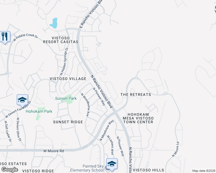 map of restaurants, bars, coffee shops, grocery stores, and more near 13218 North Pioneer Way in Oro Valley