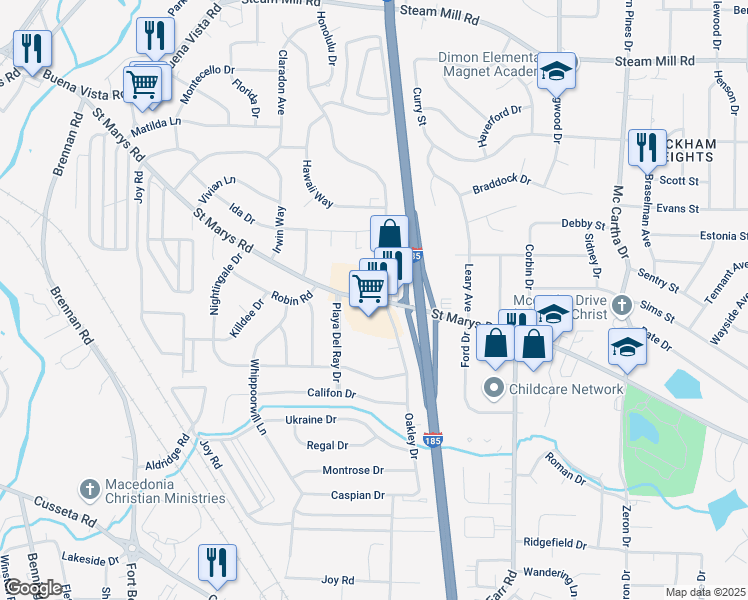 map of restaurants, bars, coffee shops, grocery stores, and more near 3873 Saint Marys Road in Columbus