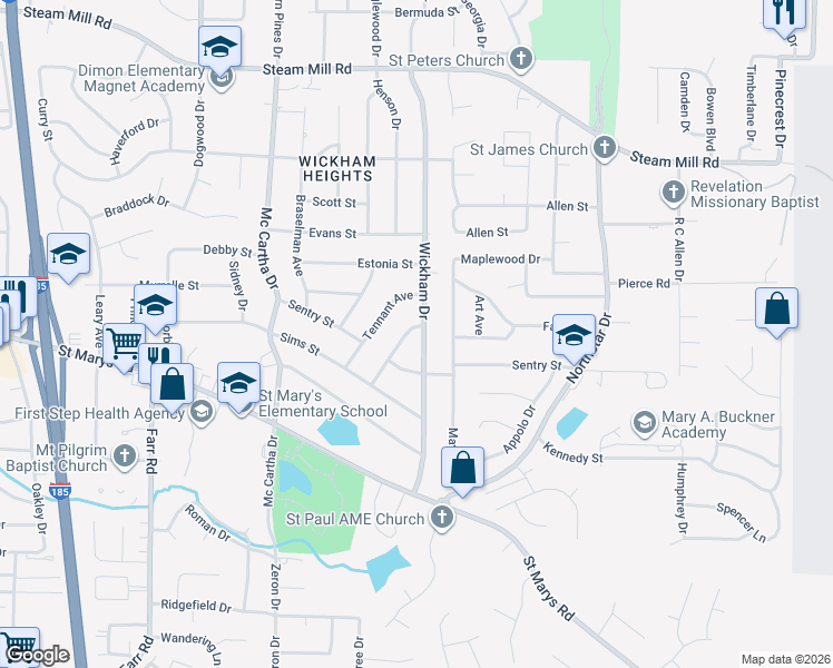 map of restaurants, bars, coffee shops, grocery stores, and more near 191 Wickham Drive in Columbus